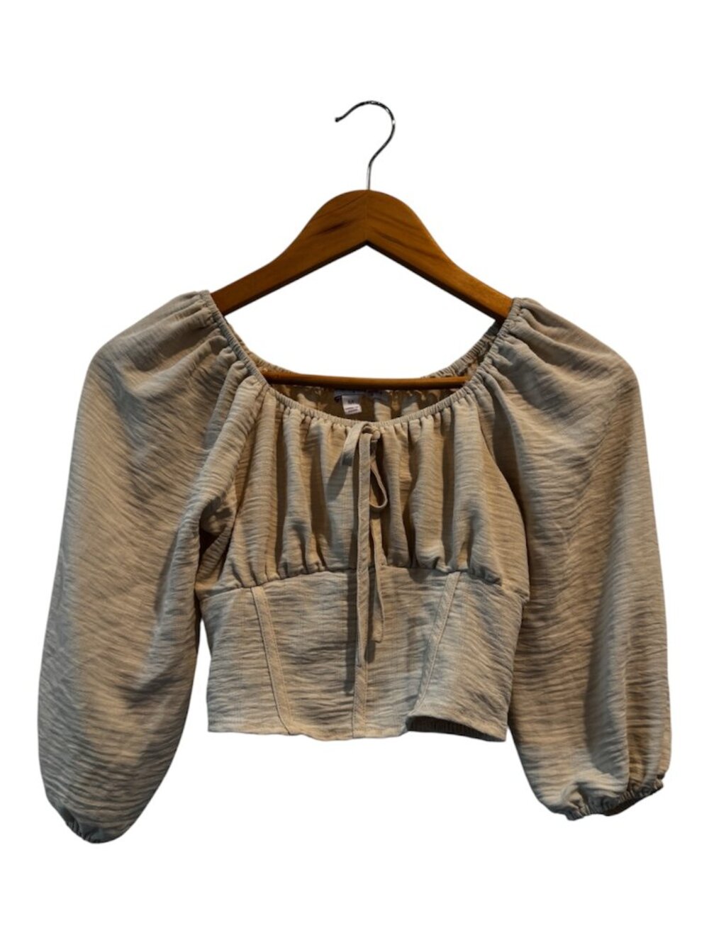 Honey & Sparkle Juniors M Tan Milkmaid Crop Top Smocked Puff Sleeve EUC Boho